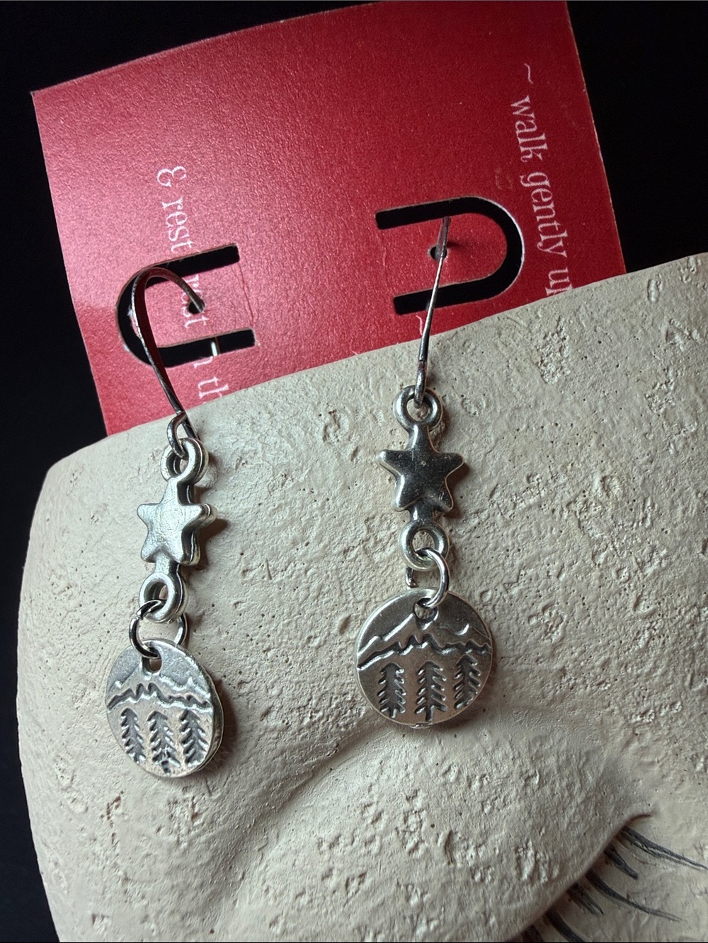 Silver Star & Mountain Dangle Earrings